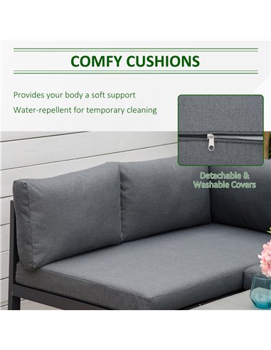 Outsunny 5-Piece L-shaped Garden Furniture Set, Aluminium Conversation Set, Corner Sofa Set with Coffee Table End Table Cushions