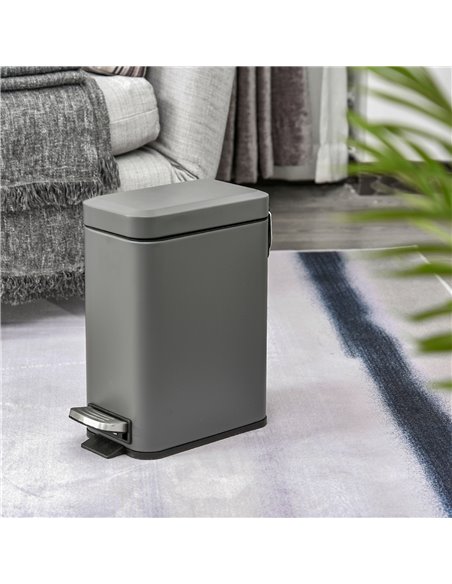 HOMCOM 5L Rectangular Compact Bin Steel Body Removable Bucket Quiet-Close Lid w/ Pedal Lid Rubbish Trash Can Home Office Bedroom - pic 101738 | FastDaddyshop