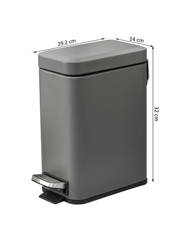 HOMCOM 5L Rectangular Compact Bin Steel Body Removable Bucket Quiet-Close Lid w/ Pedal Lid Rubbish Trash Can Home Office Bedroom