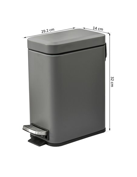 HOMCOM 5L Rectangular Compact Bin Steel Body Removable Bucket Quiet-Close Lid w/ Pedal Lid Rubbish Trash Can Home Office Bedroom - pic 101739 | FastDaddyshop