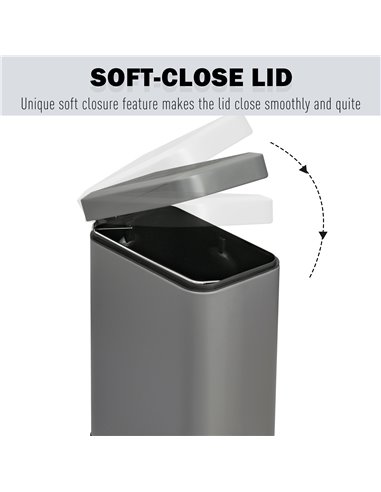 HOMCOM 5L Rectangular Compact Bin Steel Body Removable Bucket Quiet-Close Lid w/ Pedal Lid Rubbish Trash Can Home Office Bedroom