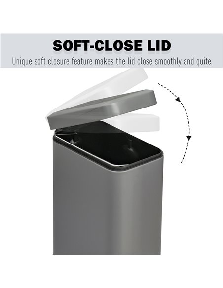 HOMCOM 5L Rectangular Compact Bin Steel Body Removable Bucket Quiet-Close Lid w/ Pedal Lid Rubbish Trash Can Home Office Bedroom - pic 101741 | FastDaddyshop