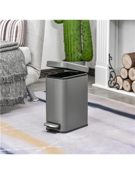 HOMCOM 5L Rectangular Compact Bin Steel Body Removable Bucket Quiet-Close Lid w/ Pedal Lid Rubbish Trash Can Home Office Bedroom - pic 101745 | FastDaddyshop