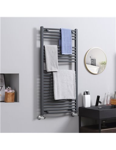 HOMCOM Curved Heated Towel Rail, Hydronic Bathroom Ladder Radiator Towel Warmer For Central Heating 600mm x 1200mm, Grey 850-227