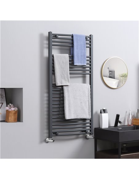 HOMCOM Curved Heated Towel Rail, Hydronic Bathroom Ladder Radiator Towel Warmer For Central Heating 600mm x 1200mm, Grey 850-227 - pic 101756 | FastDaddyshop