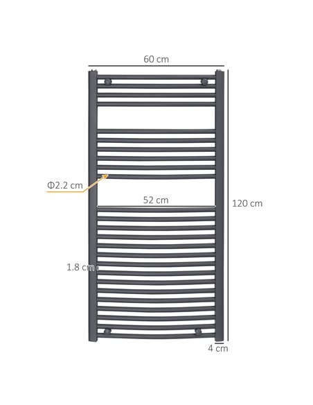 HOMCOM Curved Heated Towel Rail, Hydronic Bathroom Ladder Radiator Towel Warmer For Central Heating 600mm x 1200mm, Grey 850-227 - pic 101757 | FastDaddyshop