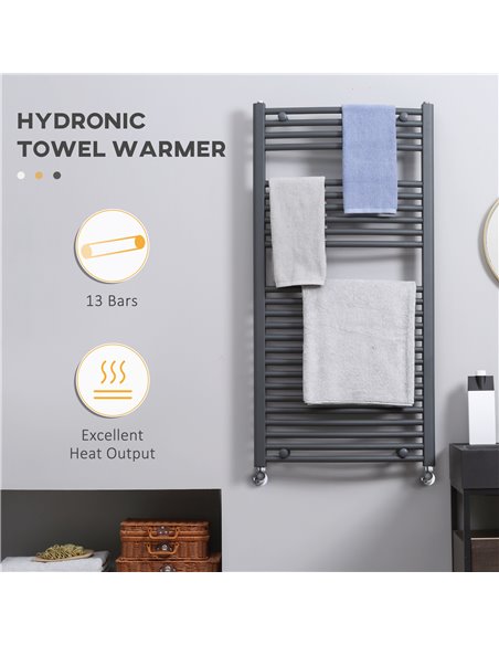 HOMCOM Curved Heated Towel Rail, Hydronic Bathroom Ladder Radiator Towel Warmer For Central Heating 600mm x 1200mm, Grey 850-227 - pic 101758 | FastDaddyshop