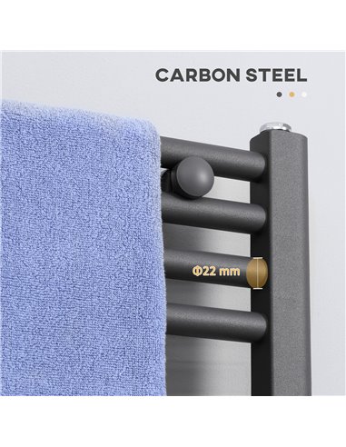 HOMCOM Curved Heated Towel Rail, Hydronic Bathroom Ladder Radiator Towel Warmer For Central Heating 600mm x 1200mm, Grey 850-227