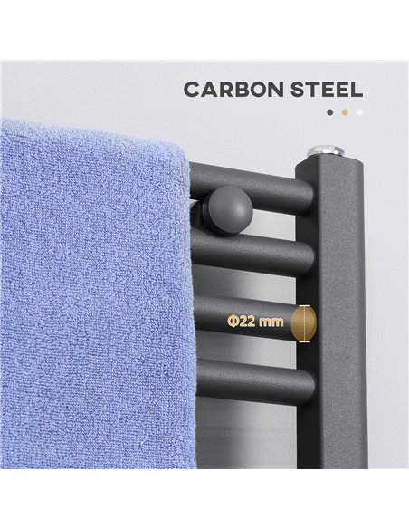 HOMCOM Curved Heated Towel Rail, Hydronic Bathroom Ladder Radiator Towel Warmer For Central Heating 600mm x 1200mm, Grey 850-227 - pic 101759 | FastDaddyshop