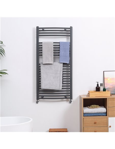 HOMCOM Curved Heated Towel Rail, Hydronic Bathroom Ladder Radiator Towel Warmer For Central Heating 600mm x 1200mm, Grey 850-227 - pic 101760 | FastDaddyshop