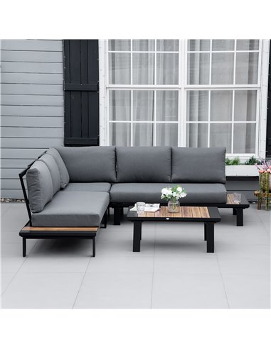 Outsunny 4 Pieces Aluminium Garden Furniture Set Indoor Outdoor L Shape Corner Conversation Set with Coffee Table Cushioned Pati