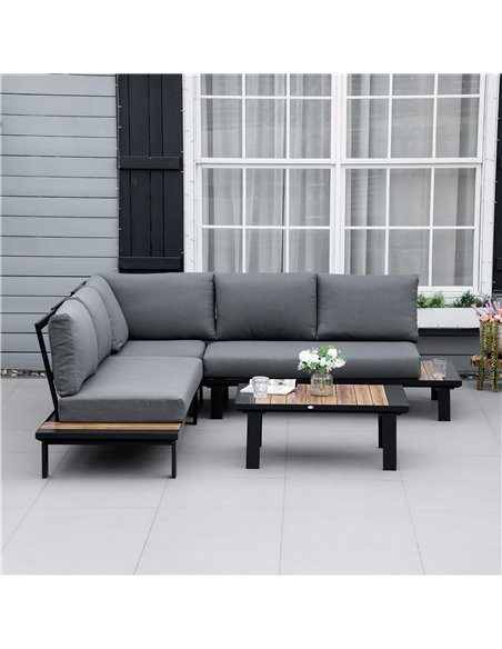 Outsunny 4 Pieces Aluminium Garden Furniture Set Indoor Outdoor L Shape Corner Conversation Set with Coffee Table Cushioned Pati - pic 10177 | FastDaddyshop