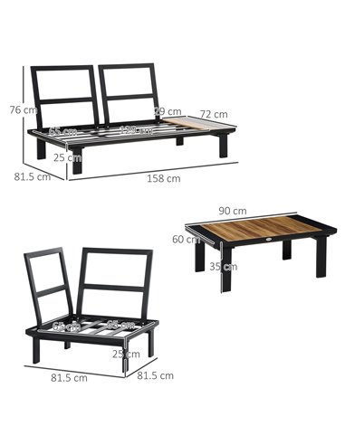 Outsunny 4 Pieces Aluminium Garden Furniture Set Indoor Outdoor L Shape Corner Conversation Set with Coffee Table Cushioned Pati