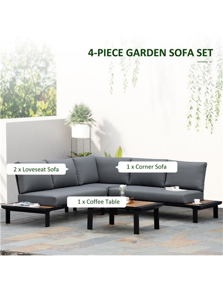 Outsunny 4 Pieces Aluminium Garden Furniture Set Indoor Outdoor L Shape Corner Conversation Set with Coffee Table Cushioned Pati - pic 10179 | FastDaddyshop