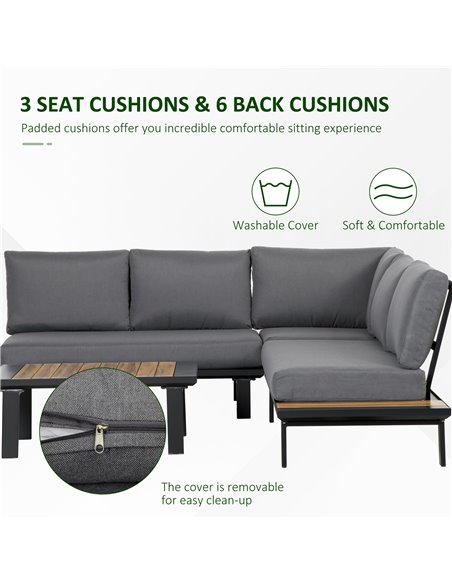 Outsunny 4 Pieces Aluminium Garden Furniture Set Indoor Outdoor L Shape Corner Conversation Set with Coffee Table Cushioned Pati - pic 10181 | FastDaddyshop