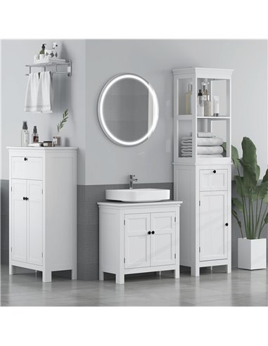 HOMCOM Tall Bathroom Cabinet, Slim Bathroom Storage Cabinet with 2 Open Shelves, Soft Close Door and Drawer, Adjustable Shelf, N