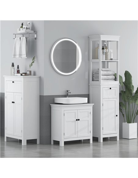 HOMCOM Tall Bathroom Cabinet, Slim Bathroom Storage Cabinet with 2 Open Shelves, Soft Close Door and Drawer, Adjustable Shelf, N - pic 101855 | FastDaddyshop