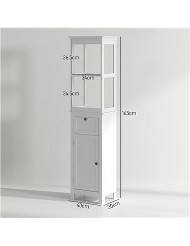 HOMCOM Tall Bathroom Cabinet, Slim Bathroom Storage Cabinet with 2 Open Shelves, Soft Close Door and Drawer, Adjustable Shelf, N