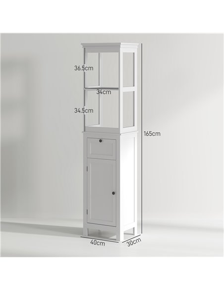 HOMCOM Tall Bathroom Cabinet, Slim Bathroom Storage Cabinet with 2 Open Shelves, Soft Close Door and Drawer, Adjustable Shelf, N - pic 101856 | FastDaddyshop