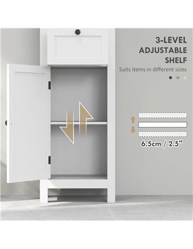 HOMCOM Tall Bathroom Cabinet, Slim Bathroom Storage Cabinet with 2 Open Shelves, Soft Close Door and Drawer, Adjustable Shelf, N
