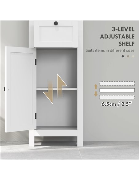 HOMCOM Tall Bathroom Cabinet, Slim Bathroom Storage Cabinet with 2 Open Shelves, Soft Close Door and Drawer, Adjustable Shelf, N - pic 101858 | FastDaddyshop