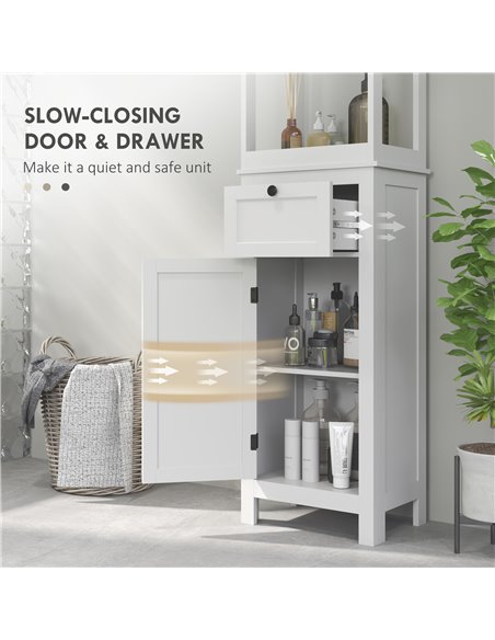 HOMCOM Tall Bathroom Cabinet, Slim Bathroom Storage Cabinet with 2 Open Shelves, Soft Close Door and Drawer, Adjustable Shelf, N - pic 101859 | FastDaddyshop