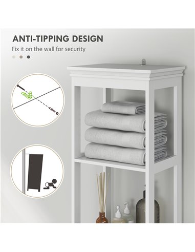 HOMCOM Tall Bathroom Cabinet, Slim Bathroom Storage Cabinet with 2 Open Shelves, Soft Close Door and Drawer, Adjustable Shelf, N
