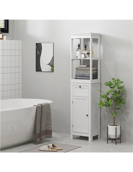 HOMCOM Tall Bathroom Cabinet, Slim Bathroom Storage Cabinet with 2 Open Shelves, Soft Close Door and Drawer, Adjustable Shelf, N - pic 101861 | FastDaddyshop