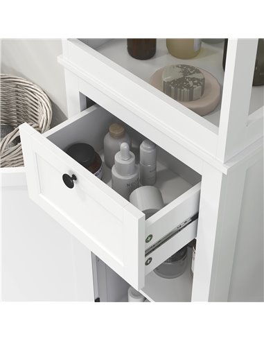 HOMCOM Tall Bathroom Cabinet, Slim Bathroom Storage Cabinet with 2 Open Shelves, Soft Close Door and Drawer, Adjustable Shelf, N
