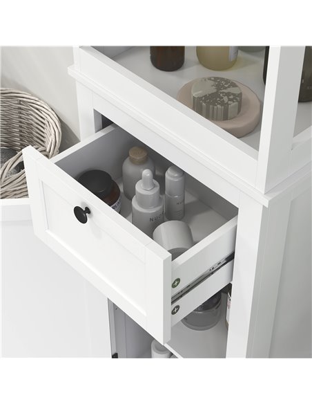 HOMCOM Tall Bathroom Cabinet, Slim Bathroom Storage Cabinet with 2 Open Shelves, Soft Close Door and Drawer, Adjustable Shelf, N - pic 101862 | FastDaddyshop