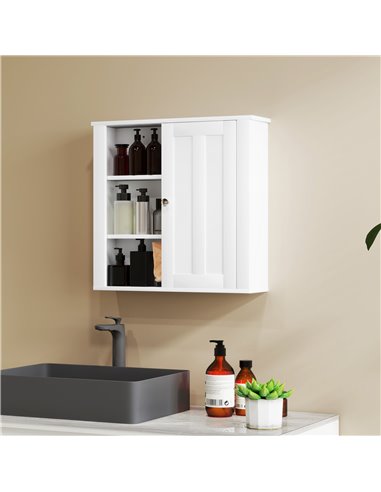HOMCOM Bathroom Cabinet, Modern Bathroom Wall Cabinet with Adjustable Shelves and Cupboard, 53W x 15D x 51H cm, White 837-506V80