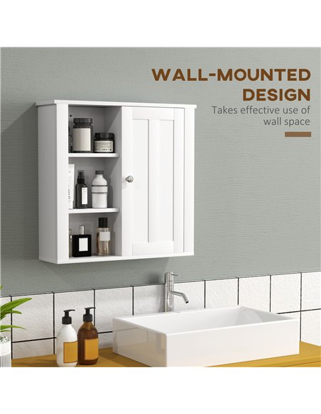 HOMCOM Bathroom Cabinet, Modern Bathroom Wall Cabinet with Adjustable Shelves and Cupboard, 53W x 15D x 51H cm, White 837-506V80 - pic 101884 | FastDaddyshop