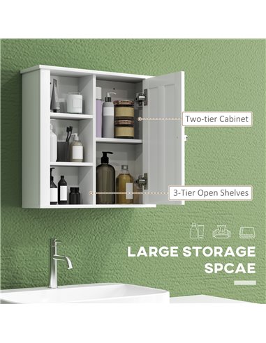 HOMCOM Bathroom Cabinet, Modern Bathroom Wall Cabinet with Adjustable Shelves and Cupboard, 53W x 15D x 51H cm, White 837-506V80