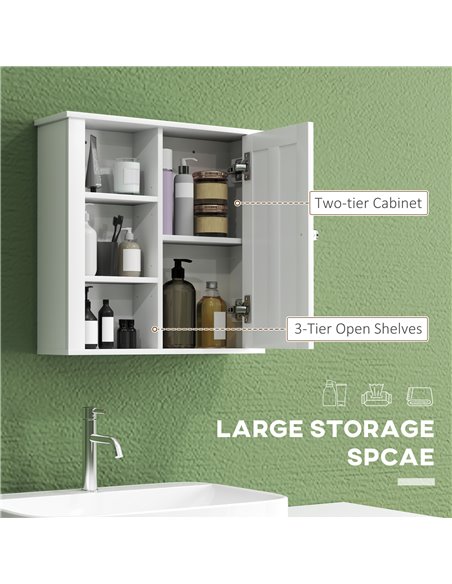 HOMCOM Bathroom Cabinet, Modern Bathroom Wall Cabinet with Adjustable Shelves and Cupboard, 53W x 15D x 51H cm, White 837-506V80 - pic 101885 | FastDaddyshop