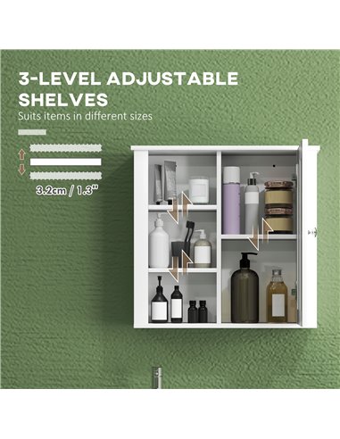 HOMCOM Bathroom Cabinet, Modern Bathroom Wall Cabinet with Adjustable Shelves and Cupboard, 53W x 15D x 51H cm, White 837-506V80