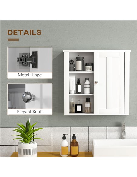 HOMCOM Bathroom Cabinet, Modern Bathroom Wall Cabinet with Adjustable Shelves and Cupboard, 53W x 15D x 51H cm, White 837-506V80 - pic 101887 | FastDaddyshop