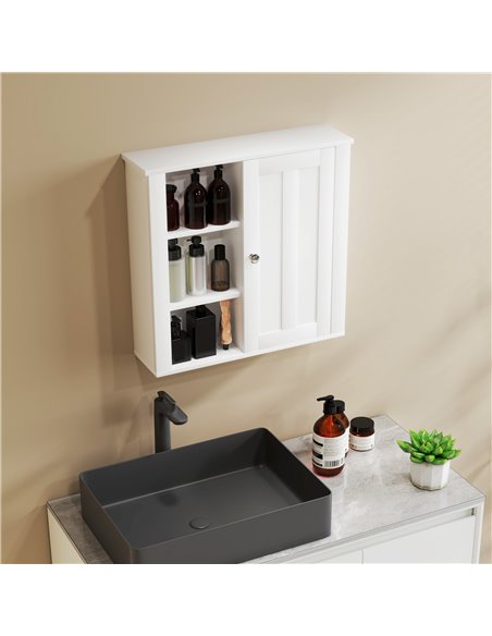 HOMCOM Bathroom Cabinet, Modern Bathroom Wall Cabinet with Adjustable Shelves and Cupboard, 53W x 15D x 51H cm, White 837-506V80 - pic 101888 | FastDaddyshop