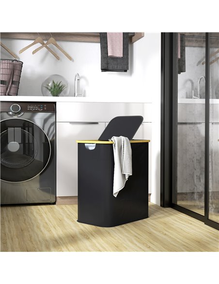 HOMCOM Double Laundry Basket With Lid, 80L Collapsible Laundry Hamper with Groove Handles, Washing Basket for Bathroom, Bedroom, - pic 101891 | FastDaddyshop