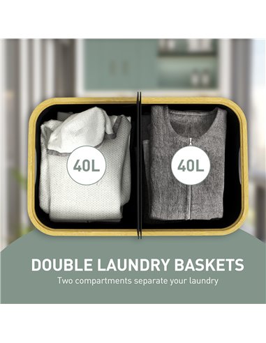 HOMCOM Double Laundry Basket With Lid, 80L Collapsible Laundry Hamper with Groove Handles, Washing Basket for Bathroom, Bedroom,