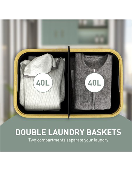 HOMCOM Double Laundry Basket With Lid, 80L Collapsible Laundry Hamper with Groove Handles, Washing Basket for Bathroom, Bedroom, - pic 101893 | FastDaddyshop