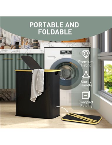 HOMCOM Double Laundry Basket With Lid, 80L Collapsible Laundry Hamper with Groove Handles, Washing Basket for Bathroom, Bedroom,