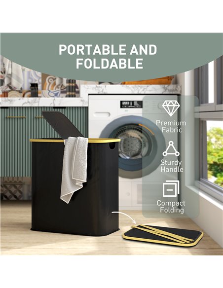 HOMCOM Double Laundry Basket With Lid, 80L Collapsible Laundry Hamper with Groove Handles, Washing Basket for Bathroom, Bedroom, - pic 101895 | FastDaddyshop