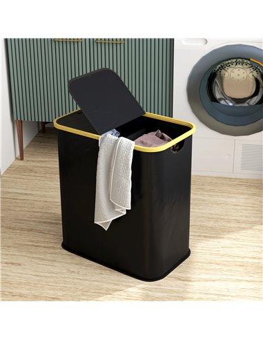 HOMCOM Double Laundry Basket With Lid, 80L Collapsible Laundry Hamper with Groove Handles, Washing Basket for Bathroom, Bedroom,