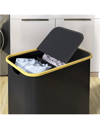 HOMCOM Double Laundry Basket With Lid, 80L Collapsible Laundry Hamper with Groove Handles, Washing Basket for Bathroom, Bedroom,