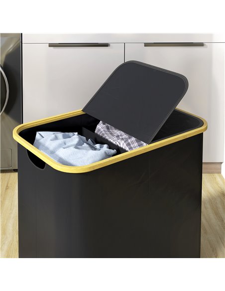 HOMCOM Double Laundry Basket With Lid, 80L Collapsible Laundry Hamper with Groove Handles, Washing Basket for Bathroom, Bedroom, - pic 101898 | FastDaddyshop
