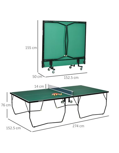 SPORTNOW 9FT Folding Table Tennis Table, with 8 Wheels, for Indoor Use - Green A90-333V00DG