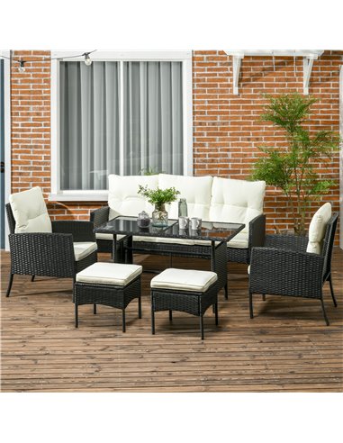 Outsunny 5 Seater Rattan Garden Furniture Set Wicker Sofa Armchairs Footstools and Glass Table Patio Rattan Sofa Sets with Cushi
