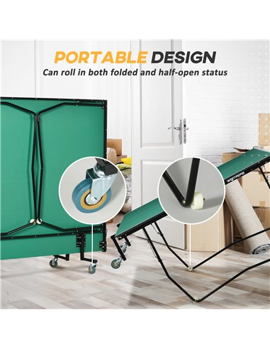 SPORTNOW 9FT Folding Table Tennis Table, with 8 Wheels, for Indoor Use - Green A90-333V00DG