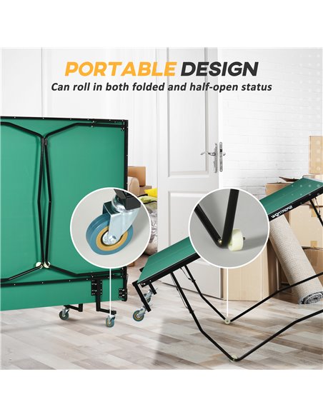 SPORTNOW 9FT Folding Table Tennis Table, with 8 Wheels, for Indoor Use - Green A90-333V00DG - pic 101930 | FastDaddyshop