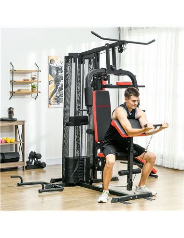 SPORTNOW Multi Gym Workout Station, Weight Machine with 65kg Weight Stack, Sit Up Bench, Push Up Stand, Dip Station A91-290V01BK
